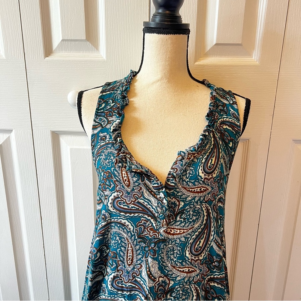 Papillon Teal and Brown Paisley Dress Size Medium - Picture 3 of 14
